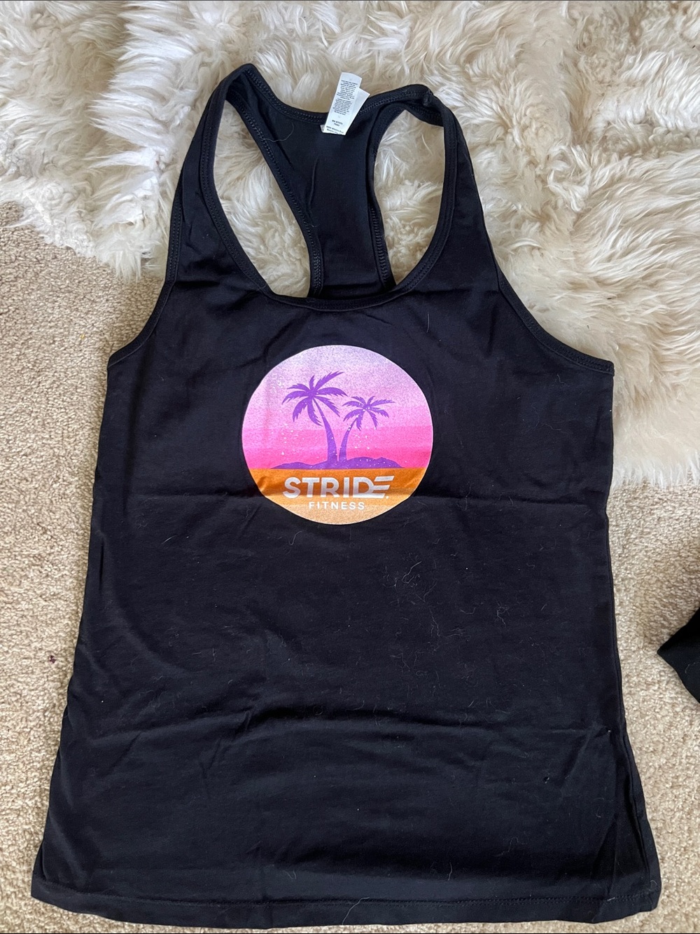 Bella Canvas Black Racerback Tank with Pink and Orange Sunset Palm Graphic